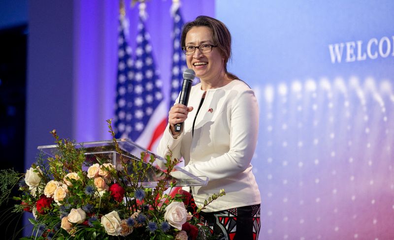 &copy; Reuters. سفيرة تايوان لدى الولايات المتحدة شاو بي-كيم خلال حدث في نيويورك يوم 30 مارس آذار 2023. صورة لرويترز من مكتب الرئاسة التايوانية. يحظر إعادة بيع 