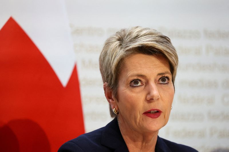 &copy; Reuters. FILE PHOTO: Federal Councillor and chief of the finance federal department Karin Keller-Sutter attends a news conference on Credit Suisse after UBS takeover offer, in Bern, Switzerland, March 19, 2023. REUTERS/Denis Balibouse