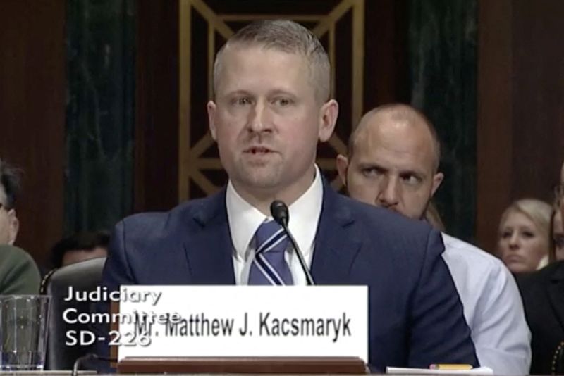 &copy; Reuters. FILE PHOTO: Matthew Kacsmaryk, deputy counsel for the First Liberty Institute, answers questions during his nomination hearing by the U.S. Senate Committee on the Judiciary at the Dirksen Senate Office Building in Washington, U.S. December 13, 2017 in a s