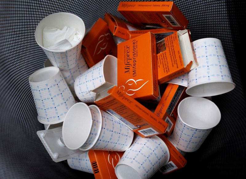 &copy; Reuters. Used boxes of Mifepristone pills, the first drug used in a medical abortion, fill a trash at Alamo Women's Clinic in Albuquerque, New Mexico, U.S., January 11, 2023. REUTERS/Evleyn Hockstein