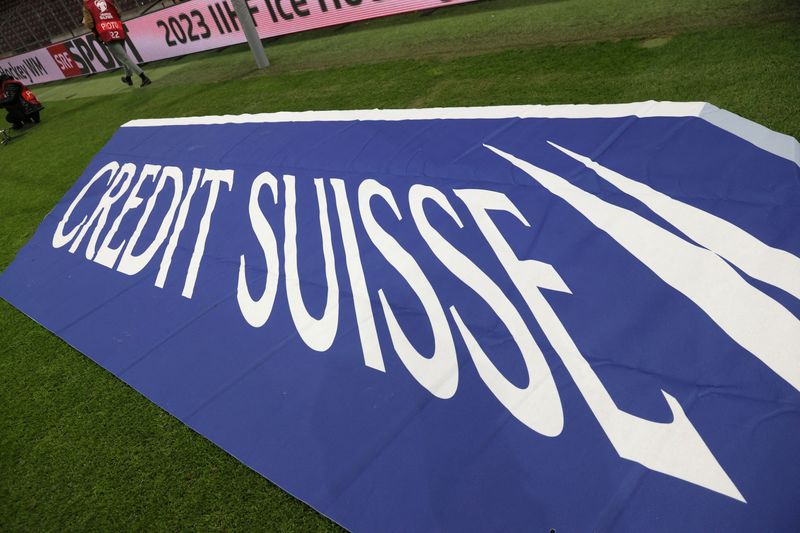 &copy; Reuters. FILE PHOTO: The logo of Swiss bank Credit Suisse is pictured before the soccer game Switzerland vs. Israel in Geneva, Switzerland March 28, 2023. REUTERS/Denis Balibouse