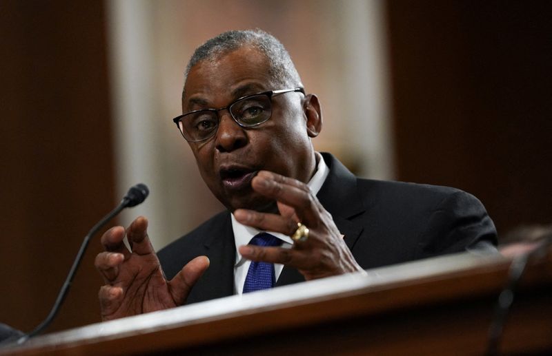 &copy; Reuters. FILE PHOTO: U.S. Defense Secretary Lloyd Austin testifies before a Senate Armed Services Committee hearing on President Biden's proposed budget request for the Department of Defense for fiscal year 2024, on Capitol Hill in Washington, U.S., March 28, 2023