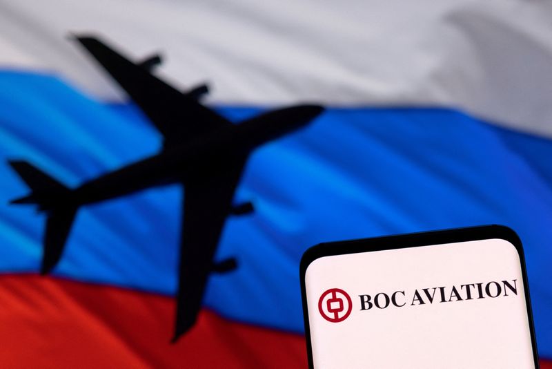 &copy; Reuters. FILE PHOTO: BOC Aviation logo is seen displayed in front of the model of an airplane and a Russian flag in this illustration taken, May 4, 2022. REUTERS/Dado Ruvic/Illustration/File Photo
