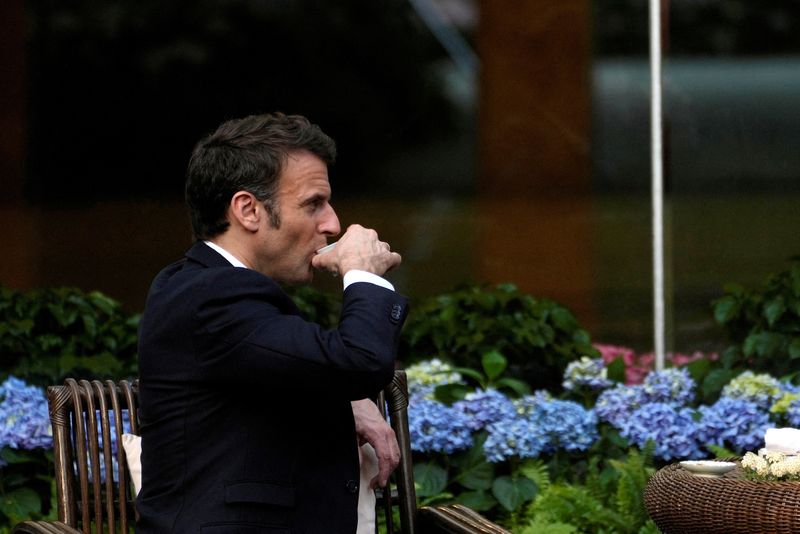 &copy; Reuters. Le président français Emmanuel Macron à Guangzhou. /Photo prise le vendredi 7 avril 2023 à Guangzhou, en Chine/REUTERS/Thibault Camus