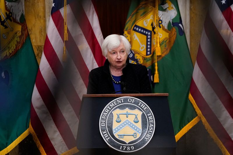 &copy; Reuters. U.S. Treasury Secretary Janet Yellen speaks during a news conference at the Treasury Department in Washington, U.S., April 11, 2023. REUTERS/Elizabeth Frantz