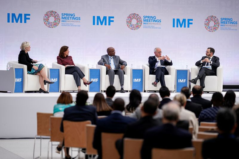 &copy; Reuters. Andrea Shalal moderates an IMF roundtable on tackling public debt with Ceyla Pazarbasioglu, Director, Strategy, Policy and Review Department IMF, Felix Nkulukusa, Secretary to the Treasury, Zambia, Marco Buti, Head of Cabinet of European Commission and Pi