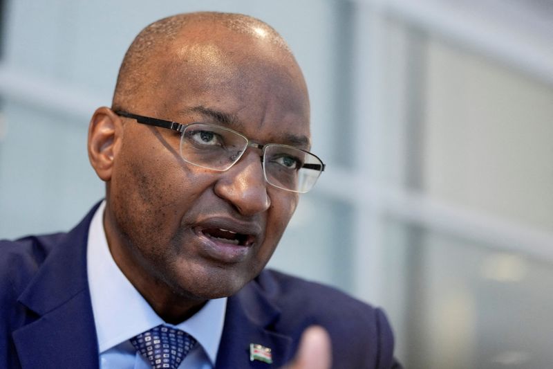 &copy; Reuters. Governor of the Central Bank of Kenya Patrick Njoroge speaks during an interview with Reuters at the International Monetary Fund Building, in Washington, D.C., U.S. April 12, 2023. REUTERS/Ken Cedeno
