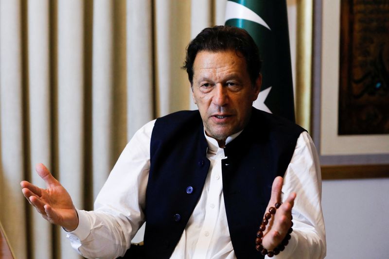 &copy; Reuters. Former Pakistani Prime Minister Imran Khan, gestures as he speaks with Reuters during an interview, in Lahore, Pakistan March 17, 2023. REUTERS/Akhtar Soomro