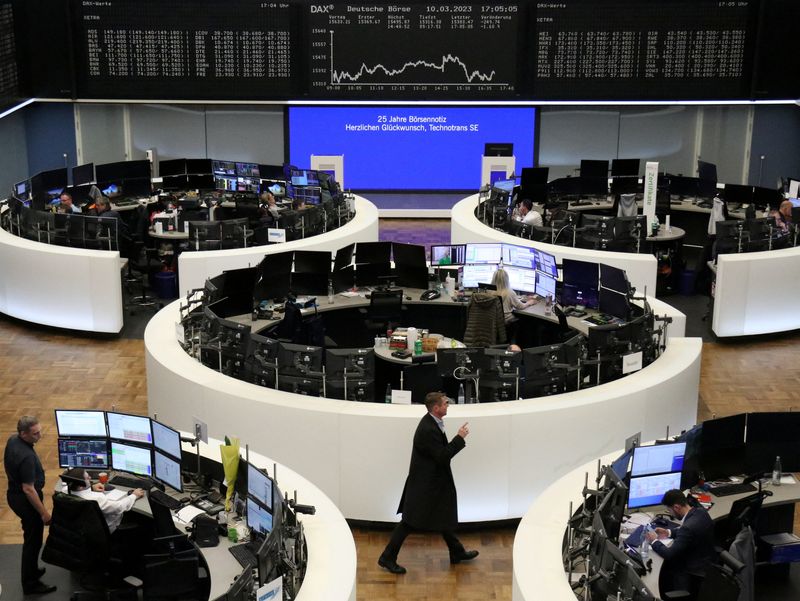 © Reuters. FILE PHOTO: The German share price index DAX graph is pictured at the stock exchange in Frankfurt, Germany, March 10, 2023.    REUTERS/Staff