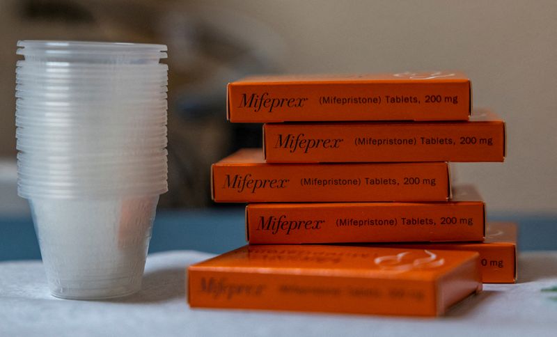 &copy; Reuters. FILE PHOTO: Boxes of mifepristone, the first pill given in a medical abortion, are prepared for patients at Women's Reproductive Clinic of New Mexico in Santa Teresa, U.S., January 13, 2023.  REUTERS/Evelyn Hockstein/File Photo