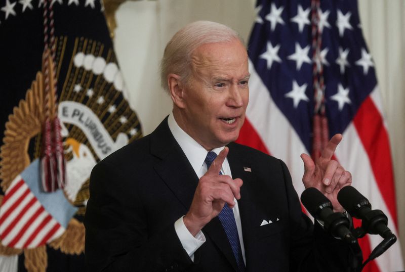 &copy; Reuters. FILE PHOTO:  U.S. President Joe Biden delivers remarks on the Affordable Care Act and Medicaid, in the East Room  at the White House in Washington, U.S., April 5, 2022. REUTERS/Leah Millis