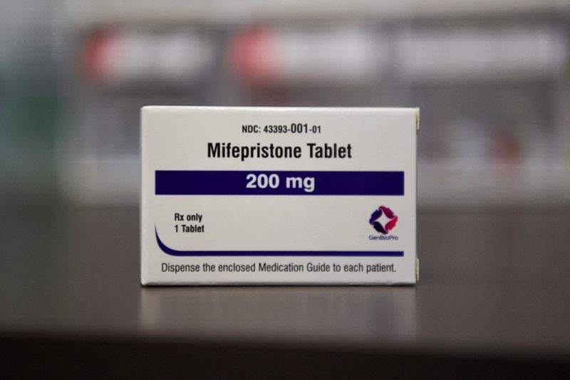 &copy; Reuters. FILE PHOTO: A box containing a Mifepristone tablet is seen at Blue Mountain Clinic in Missoula, Montana, U.S. February 28, 2023. REUTERS/Callaghan O'Hare/File Photo