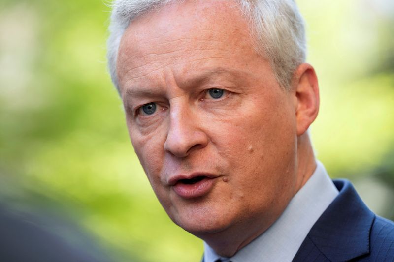 &copy; Reuters. FILE PHOTO: French Finance Minister Bruno Le Maire speaks to the media outside the International Monetary Fund Building, in Washington, D.C., U.S. April 12, 2023. REUTERS/Ken Cedeno