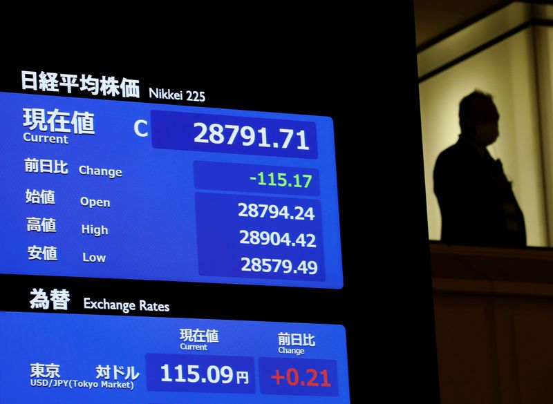 &copy; Reuters. شاشة تعرض بيانات أسعار الأسهم في بورصة طوكيو بصورة من أرشيف رويترز.


