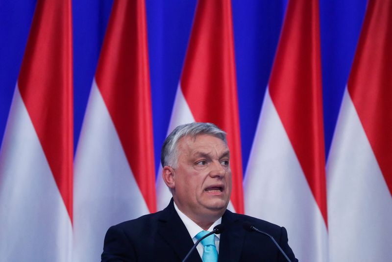 &copy; Reuters. FILE PHOTO: Hungarian Prime Minister Viktor Orban delivers his annual State of the Nation speech, in Budapest, Hungary, February 18, 2023. REUTERS/Bernadett Szabo