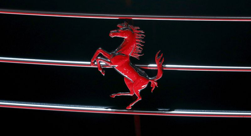 &copy; Reuters. FILE PHOTO: Photo of a Ferrari logo seen on the grille of a Ferrari GTC4Lusso car at the 86th International Motor Show in Geneva, Switzerland, March 1, 2016.  REUTERS/Denis Balibouse