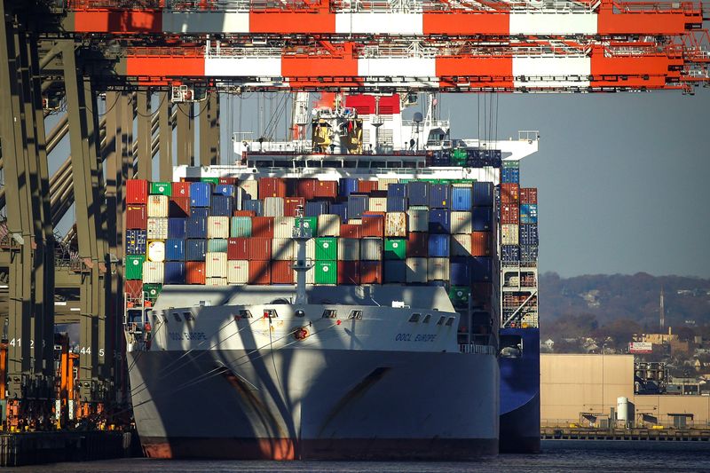 &copy; Reuters. FILE PHOTO: The OOCL Europe is docked at the Port of Newark in Newark, New Jersey U.S. November 27, 2017.  REUTERS/Brendan McDermid