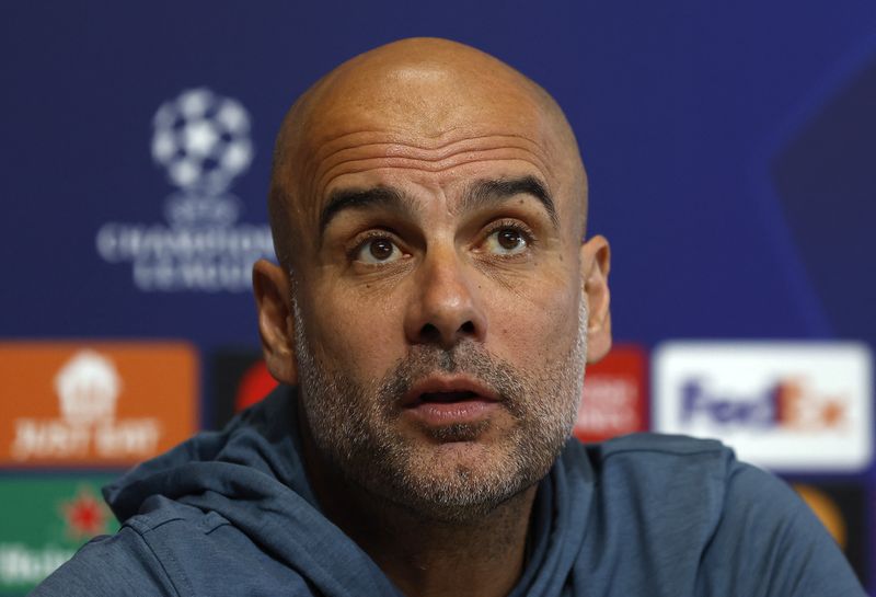 &copy; Reuters. Técnico do Manchester City, Pep Guardiola, durante coletiva de imprensa em Manchester, Reino Unido
10/04/2023
Action Images via Reuters/Jason Cairnduff