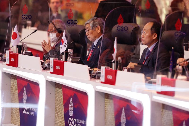 &copy; Reuters. FILE PHOTO: Japanese Finance Minister Shunichi Suzuki, Japan's Central Bank Governor Haruhiko Kuroda, South Korea Finance Minister Choo Kyung-ho  attend the G20 Finance Ministers and Central Bank Governors Meeting in Nusa Dua, Bali, Indonesia, 15 July 202