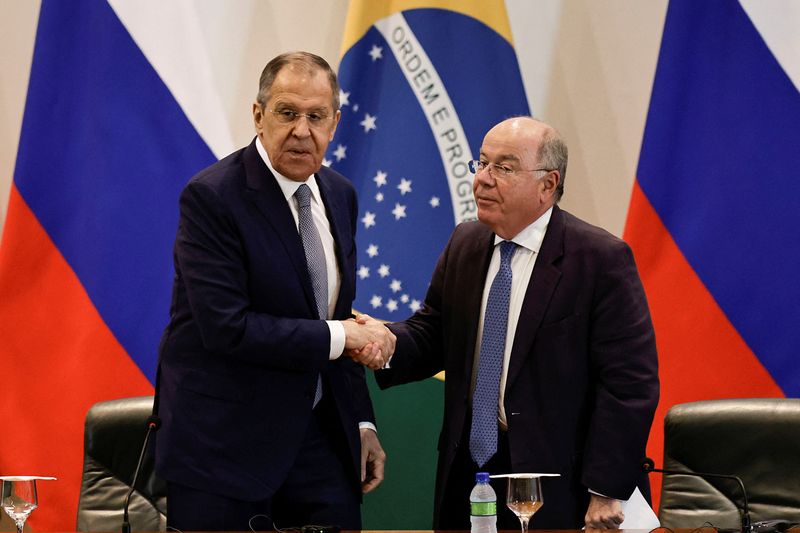 &copy; Reuters. Chanceleres da Russia, Sergei Lavrov, e do Brasil, Mauro Vieira
17/04/2023
REUTERS/Ueslei Marcelino