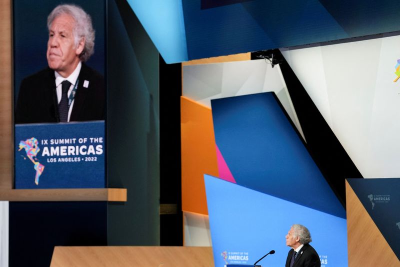 &copy; Reuters. FILE PHOTO: Secretary-General of the Organization of American States Luis Almagro speaks during the Leaders' Second Plenary Session during the Ninth Summit of the Americas in Los Angeles, California, U.S., June 10, 2022.  REUTERS/Lauren Justice/File Photo