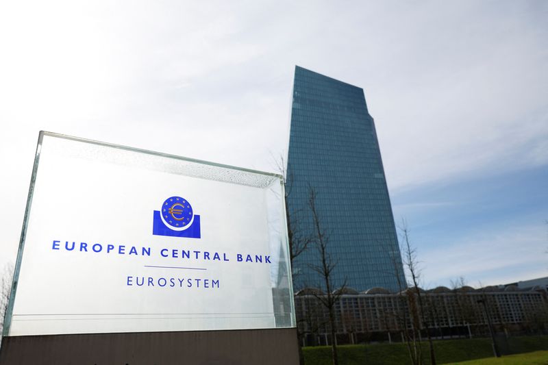 &copy; Reuters. FILE PHOTO: A view shows the logo of the European Central Bank (ECB) outside its headquarters in Frankfurt, Germany March 16, 2023. REUTERS/Heiko Becker