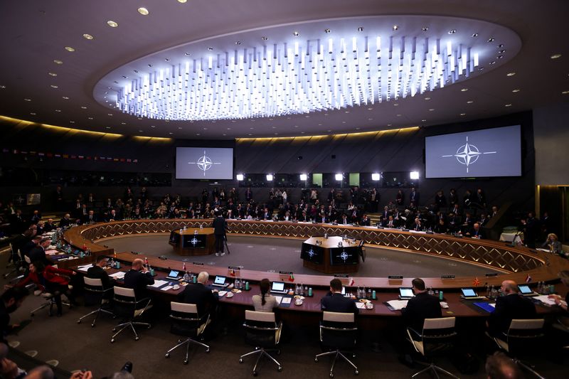 © Reuters. A general view of the NATO defence ministers' meeting at the Alliance's headquarters in Brussels, Belgium, February 14, 2023. REUTERS/Johanna Geron