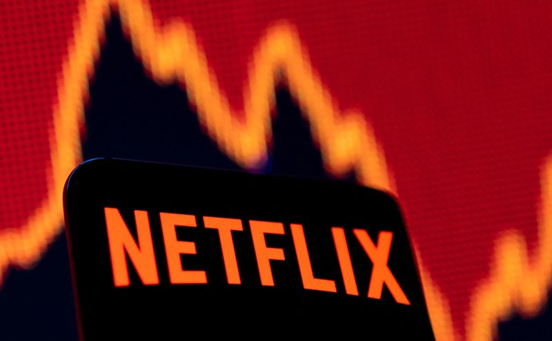 &copy; Reuters. Photo d'illustration du logo de Netflix sur un smartphone devant une courbe graphique. /Photo d'archives/REUTERS/Dado Ruvic