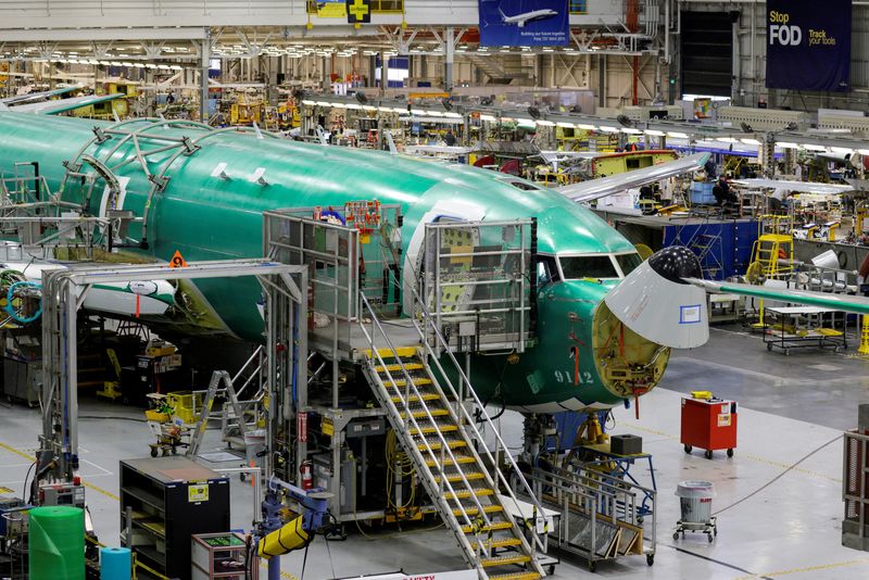 &copy; Reuters. FILE PHOTO: The production line for the Boeing P-8 Poseidon maritime patrol aircraft is pictured at Boeing's 737 factory in Renton, Washington, U.S. November 18, 2021. REUTERS/Jason Redmond/File Photo