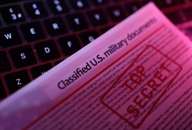&copy; Reuters. A mockup representation of classified U.S. military documents and a keyboard are seen in this illustration taken April 13, 2023. REUTERS/Dado Ruvic/Illustration