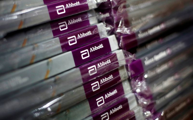 © Reuters. FILE PHOTO: Boxes of Abbott's heart stents are pictured inside a store at a hospital in New Delhi, India, April 27, 2018. REUTERS/Adnan Abidi