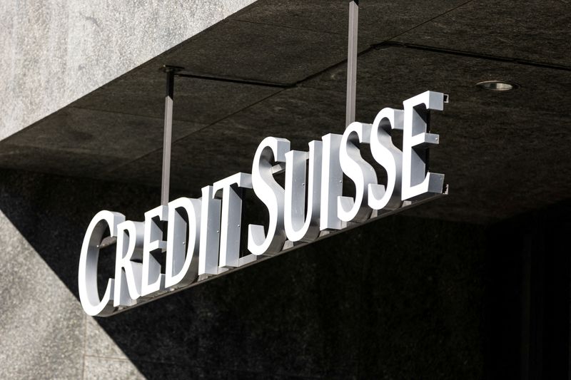 © Reuters. FILE PHOTO: A view shows the logo of Credit Suisse on a building near the Hallenstadion where Credit Suisse Annual General Meeting took place, two weeks after being bought by rival UBS in a government-brokered rescue, in Zurich, Switzerland, April 4, 2023. REUTERS/Pierre Albouy