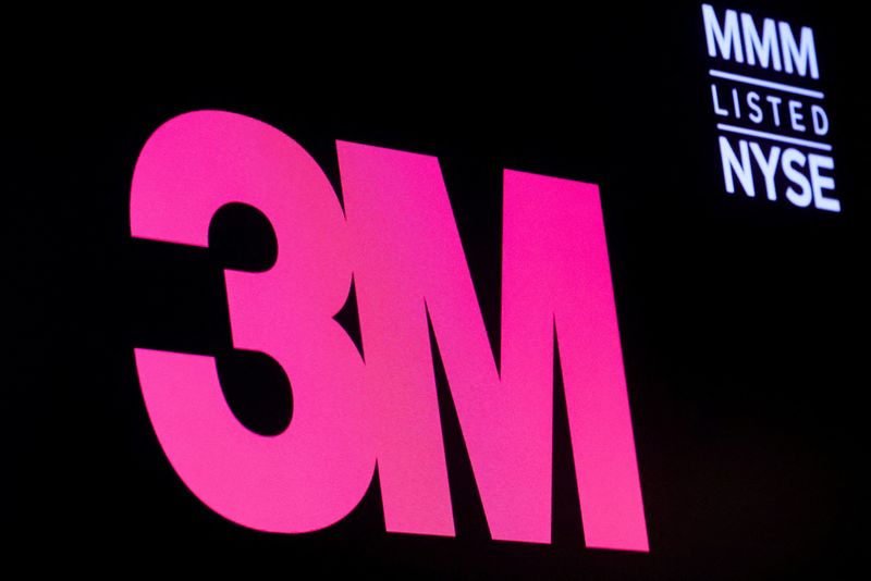 &copy; Reuters. FILE PHOTO: The company logo and trading information for 3M is displayed on a screen on the floor of the New York Stock Exchange (NYSE) in New York City, U.S., November 29, 2022.  REUTERS/Brendan McDermid