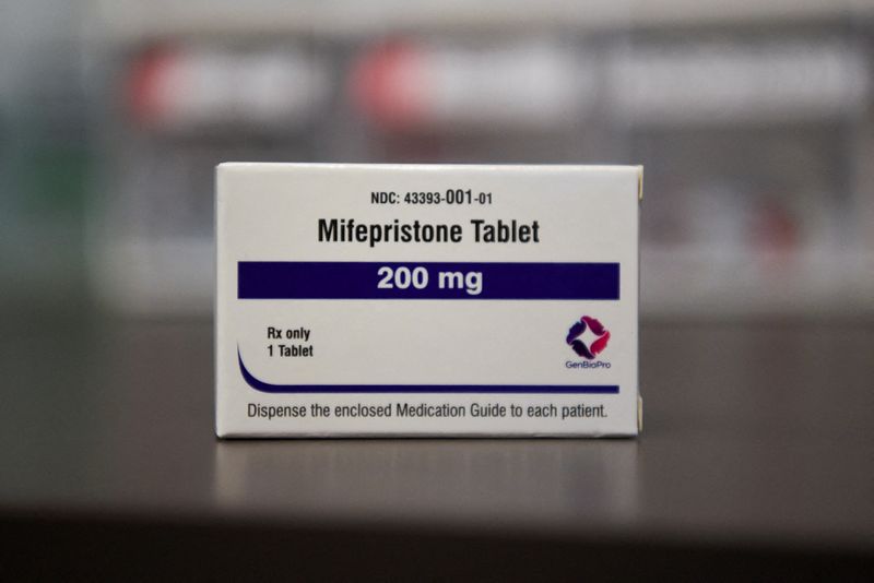 &copy; Reuters. FILE PHOTO: A box containing a Mifepristone tablet is seen at Blue Mountain Clinic in Missoula, Montana, U.S. February 28, 2023. REUTERS/Callaghan O'Hare/File Photo