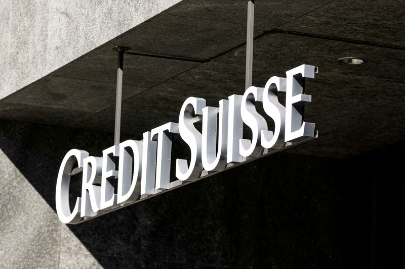 © Reuters. FILE PHOTO: A view shows the logo of Credit Suisse on a building near the Hallenstadion where Credit Suisse Annual General Meeting took place, two weeks after being bought by rival UBS in a government-brokered rescue, in Zurich, Switzerland, April 4, 2023. REUTERS/Pierre Albouy/File Photo