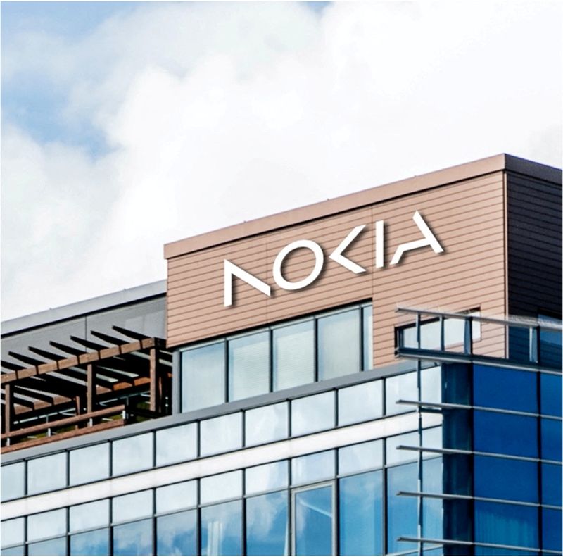 &copy; Reuters. FILE PHOTO: A general view of the Nokia headquarters, showing the new logo, in Espoo, Finland, is seen in this handout image released February 26, 2023. NOKIA/Handout via REUTERS
