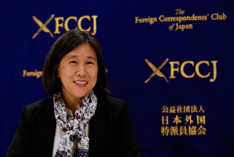 &copy; Reuters. FILE PHOTO: U.S. Trade Representative Katherine Tai attends a news conference at Foreign Correspondents' Club of Japan in Tokyo, Japan April 20, 2023.  REUTERS/Issei Kato
