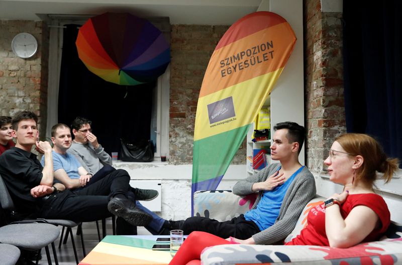 &copy; Reuters. Akos Modolo, board member of Szimpozion Association, an LGBT youth organization, attends the association's club event in Budapest, Hungary, April 15, 2023. REUTERS/Bernadett Szabo