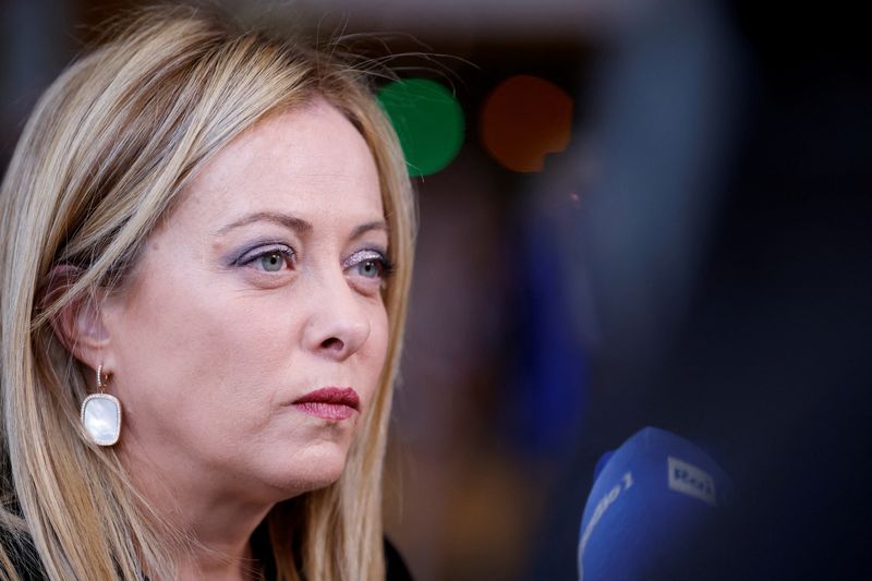 &copy; Reuters. FILE PHOTO: Italian Prime Minister Giorgia Meloni arrives at the European Union leaders summit in Brussels, Belgium March 23, 2023. REUTERS/Johanna Geron/File Photo