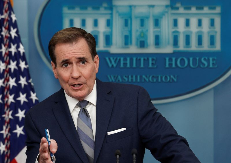 &copy; Reuters. FILE PHOTO: John Kirby, NSC Coordinator for Strategic Communications, answers questions during the daily press briefing at the White House in Washington, U.S., April 10, 2023. REUTERS/Evelyn Hockstein