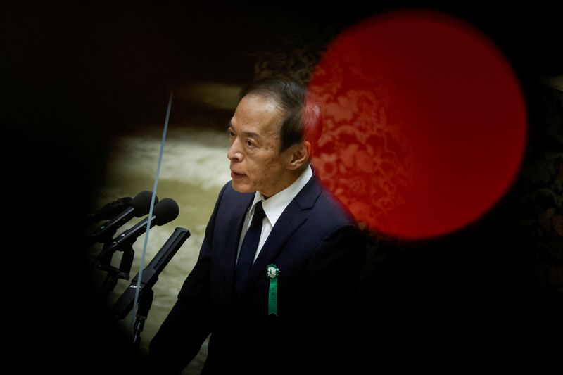 &copy; Reuters. FILE PHOTO: The Japanese government's nominee for the Bank of Japan (BOJ) Governor Kazuo Ueda speaks during a hearing session at the lower house of the parliament in Tokyo, Japan, February 24, 2023.  REUTERS/Issei Kato