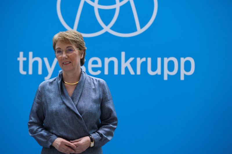&copy; Reuters. FILE PHOTO: Martina Merz, CEO of German industrial and technology business group ThyssenKrupp AG poses ahead of the annual results news conference in Essen, Germany, November 17, 2022. REUTERS/Thilo Schmuelgen