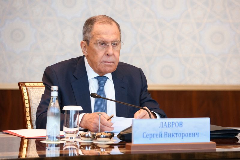 &copy; Reuters. FILE PHOTO: Russian Foreign Minister Sergei Lavrov takes part in a meeting of the CIS Council of Foreign Ministers in Samarkand, Uzbekistan April 14, 2023. Russian Foreign Ministry/Handout via REUTERS