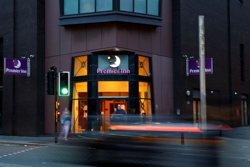 &copy; Reuters. FILE PHOTO: The signage of a Premier Inn Hotel is seen in Liverpool City Centre in Liverpool, Merseyside, Britain September 22, 2020. REUTERS/Jason Cairnduff/File Photo/File Photo