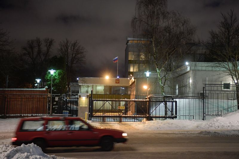 © Reuters. FOTO DE ARCHIVO. Vista general de la embajada rusa en Estocolmo, Suecia. 8 de febrero de 2021. TT News Agency/Janerik Henriksson vía REUTERS