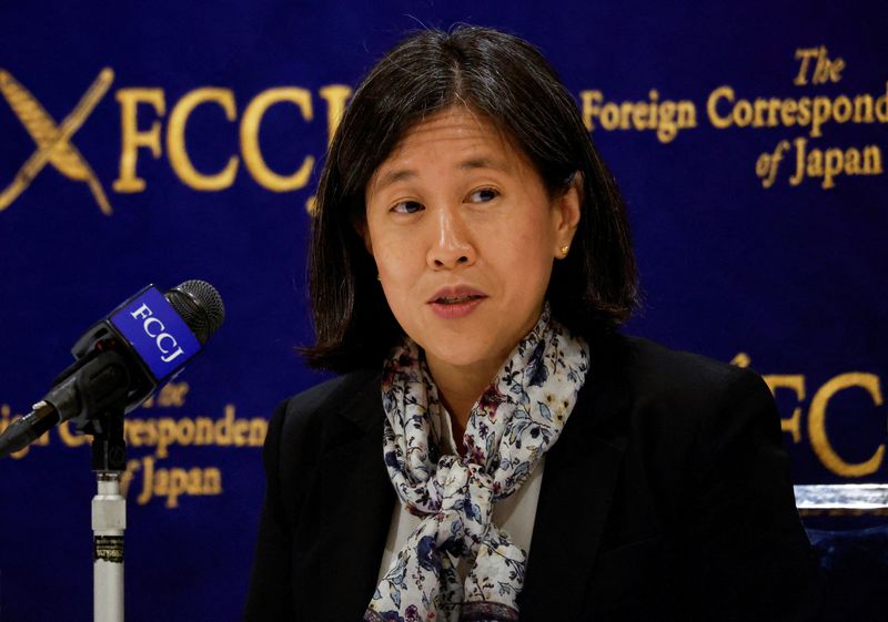 &copy; Reuters. FILE PHOTO: U.S. Trade Representative Katherine Tai attends a news conference at Foreign Correspondents' Club of Japan in Tokyo, Japan April 20, 2023.  REUTERS/Issei Kato/File Photo