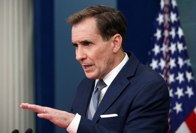 &copy; Reuters. جون كيربي المتحدث باسم الأمن القومي في البيت الأبيض يتحدث في واشنطن يوم العاشر من أبريل نيسان 2023. تصوير: ايفيلين هوكستاين - رويترز. 