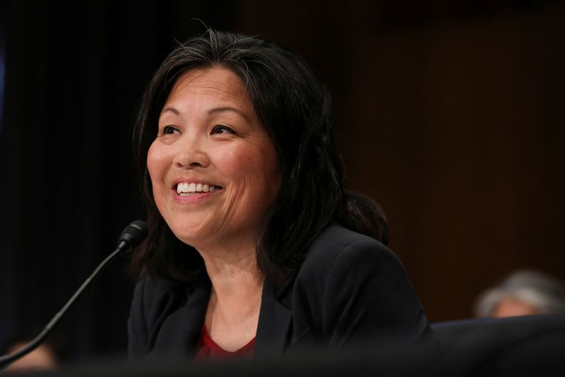 &copy; Reuters. FILE PHOTO: Julie Su appears before a Senate Health, Education, Labor and Pensions Committee hearing on her nomination to be Labor Secretary, on Capitol Hill in Washington, U.S., April 20, 2023. REUTERS/Amanda Andrade-Rhoades