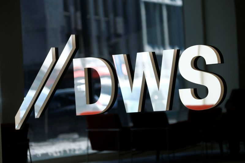 &copy; Reuters. FILE PHOTO: The new logo of Deutsche Bank's DWS Asset Management is pictured at their headquarters in Frankfurt, Germany, March 19, 2018. REUTERS/Ralph Orlowski