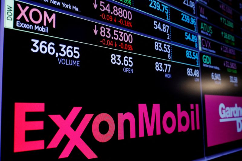 &copy; Reuters. FILE PHOTO: A logo of Exxon Mobil is displayed on a monitor above the floor of the New York Stock Exchange shortly after the opening bell in New York, U.S., December 5, 2017.  REUTERS/Lucas Jackson/File Photo